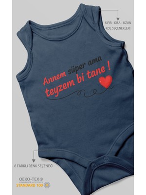 Annem Süper Ama Teyzem Bi Tane Baskılı Bebek Zıbını – Çıtçıtlı Body 8 Renk | %100 Pamuk Sıfır Kol