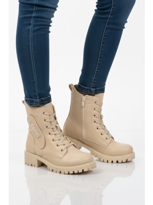 Ayakmod Bej Içi Polarlı Kaymaz Taban Fermuarlı Kadın Bot 24024 Z