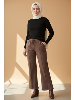 Lale Butik Nervür Dikiş Beli Lastikli Bağcıklı Pantolon 1887 Vizon