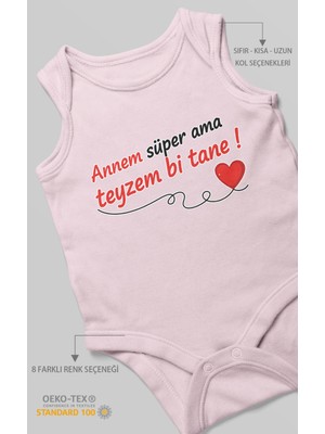 Morivo Kids Annem Süper Ama Teyzem Bi Tane Baskılı Bebek Zıbını – Çıtçıtlı Body 8 Renk | %100 Pamuk Sıfır Kol
