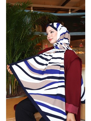 Desenli Capri Şal 70339-03 Lacivert Saks