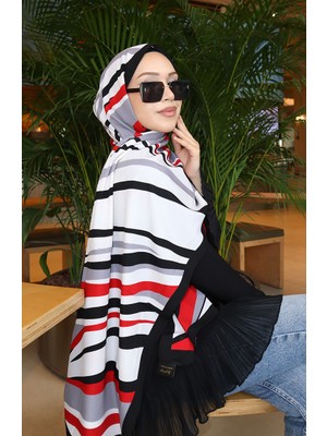Desenli Capri Şal 70339-06 Kırmızı Siyah