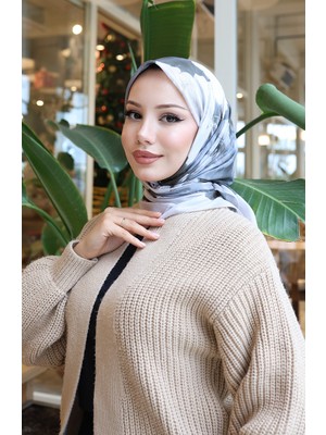 Çiçek Desenli Pamuklu Koza Eşarp 70333-01 Bej Haki