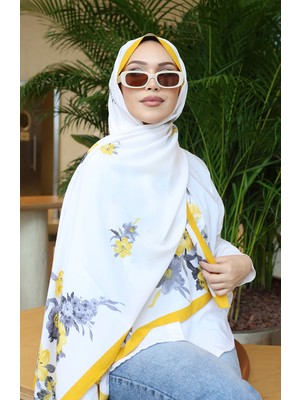 Çiçek Desenli Capri Şal 70346-04 Sarı Gri