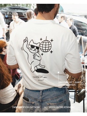 antre istanbul Antre.istanbul Groove Cat Baskılı Unisex Tişört – Limited Edition | %100 Pamuk, Rahat Kalıp, Kısa Kol