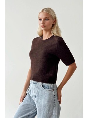 Ecenin Favorileri Kısa Kol Yumuşak Acı Kahve Kadın Kazak