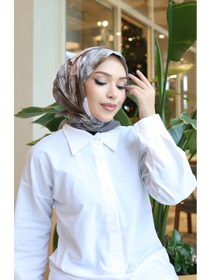 Çiçek Desenli Pamuklu Koza Eşarp 70333-02 Vizon Haki