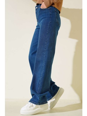 Flexifit Yüksek Bel Kadın Palazzo Kot Pantolon – Siyah Esnek Denim Kumaş, Düz Bol Paça, Rahat Kalıp Modern Jean