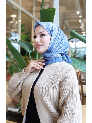 Desenli Pamuklu Koza Eşarp 70337-09 Indigo