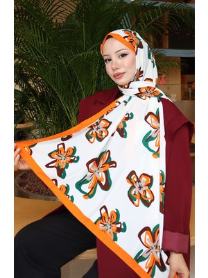Çiçek Desenli Capri Şal 70344-02 Turuncu Ekru