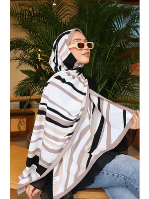 Desenli Capri Şal 70339-07 Vizon Siyah