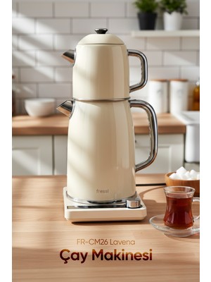 Fressi Dijital Çay Makinesi 2 In 1 Krem Renkli Çelik 0,8 L Demlik ve 1,8 L Su Isıtıcısı