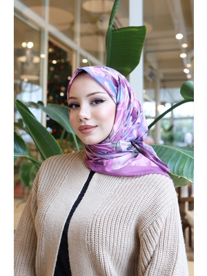 Pamuklu Desenli Koza Eşarp 70335-09 Lila Pembe