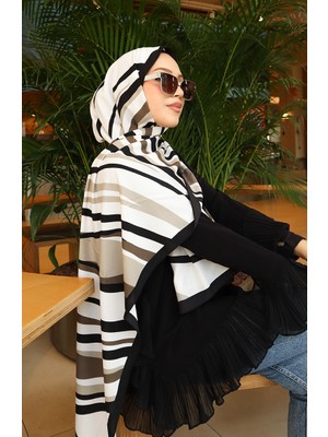 Desenli Capri Şal 70339-01 Siyah Vizon