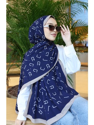 Desenli Capri Şal 70350-07 Vizon Lacivert