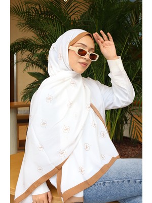 Desenli Capri Şal 70351-08 Koyu Bej Ekru