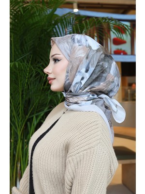 Çiçek Desenli Pamuklu Koza Eşarp 70336-03 Taş Koyu Vizon