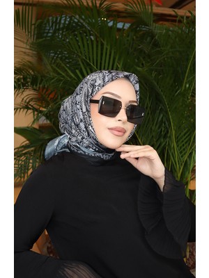 Desenli Pamuklu Koza Eşarp 70337-13 Siyah