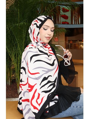 Desenli Capri Şal 70347-01 Siyah Kırmızı