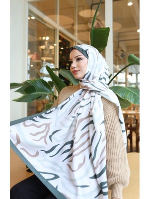 Desenli Capri Şal 70347-07 Koyu Haki Çağla Yeşili
