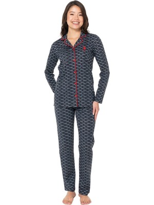 Us Polo Uzun Kol Oydan Düğmeli Pijama Takım 20144