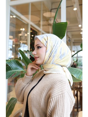 Desenli Pamuklu Koza Eşarp 70337-05 Açık Sarı