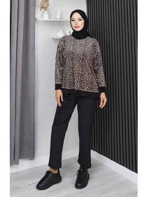 Leopar Desenli Eşofman Takım 95015-01 Kahverengi