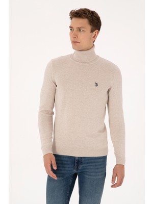 U.S. Polo Assn. Erkek Slim Fit Boğazlı Yaka Taş Melanj Kazak 50313640-VR225