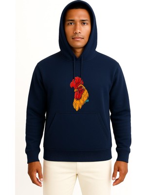 Bahriyeli Collection Kapüşonlu Horoz Kırmızı Kafa Göğüs Baskılı Unisex Sweatshirt