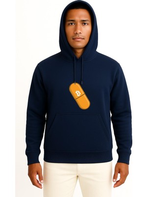 Bahriyeli Collection Kapüşonlu Bitcoin Ilacı Btc Medicine Göğüs Baskılı Unisex Sweatshirt