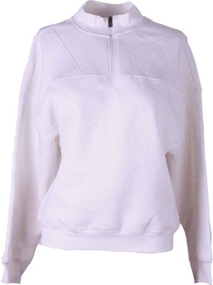Trender Dik Yaka Fermuarlı Ekru Kadın Sweatshirt 26KL71S95008