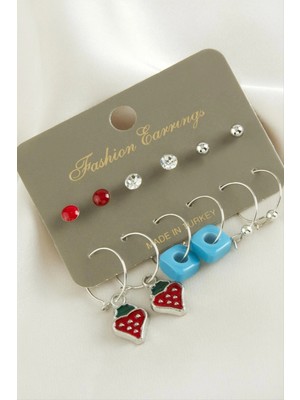 Marsilyan 12 Adet Çilek Mineli Halka Küpe