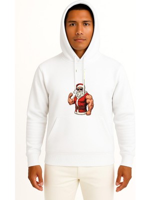 Bahriyeli Collection Kapüşonlu Kaslı Noel Baba Yılbaşı Christmas Göğüs Baskılı Unisex Sweatshirt