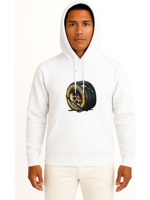 Bahriyeli Collection Kapüşonlu Lastik Basıncını Kontrol Et Göğüs Baskılı Unisex Sweatshirt