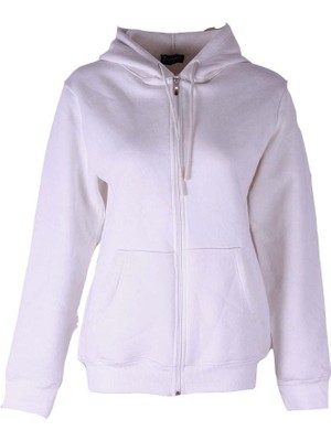 Trender 26KL71S95003 Ekru Kadın Sweatshirt 3 Ip Şardonlu Kapşonlu Fermuarlı Kangru