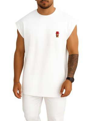 Bahriyeli Collection Oversize Oso Teddy Bear La Los Angeles Cep ve Sırt Baskılı Atlet