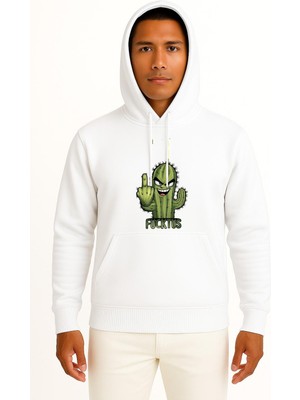 Bahriyeli Collection Kapüşonlu Orta Parmak Dikenli Kaktüs Göğüs Baskılı Unisex Sweatshirt