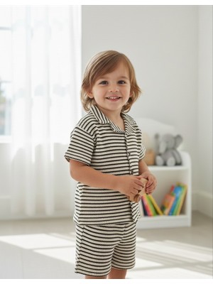 Leona Luxe  Waffle Kumaş Kahverengi Erkek Çocuk Şortlu Takım