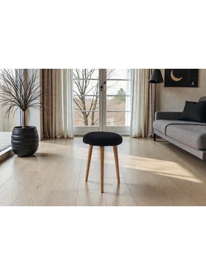 FRAMGAN Teddy Ahşap Ayaklı Yuvarlak Tabure – Makyaj Masası Taburesi - Dekoratif Ayak Uzatma Pufu