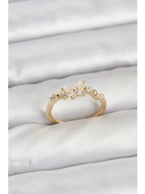 Butik Kelebek Model Gold Renk Pirinç Kadın Yüzük
