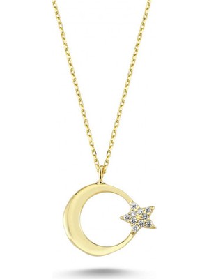 Online Takı Gümüş Ay Yıldız Kolye