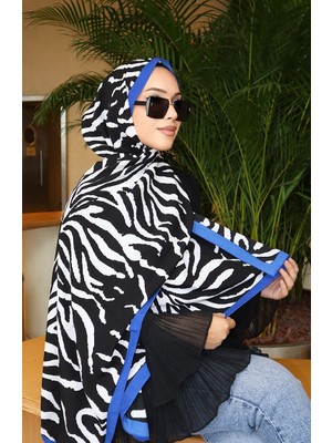 Zebra Desenli Capri Şal 70348-03 Saks Siyah