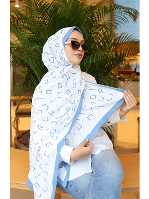 Desenli Capri Şal 70350-02 Mavi Ekru