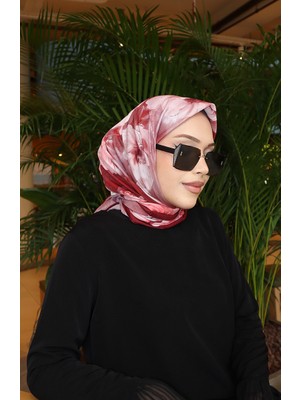 Çiçek Desenli Pamuklu Koza Eşarp 70333-14 Bordo Gül Kurusu