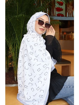 Desenli Capri Şal 70350-06 Gri Ekru