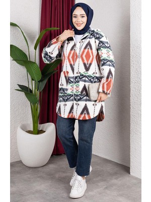 Desenli Kapüşonlu Peluş Hırka 2062-06 Somon