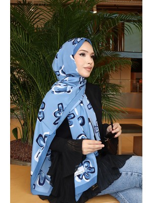 Çiçek Desenli Capri Şal 70344-03 Indigo Siyah