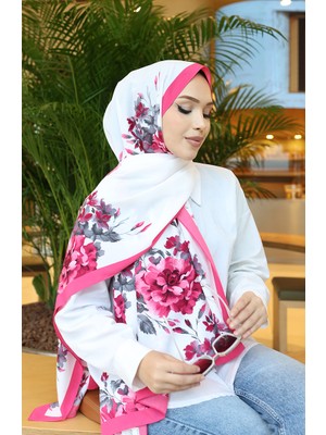 Çiçek Desenli Capri Şal 70349-01 Fuşya Gri