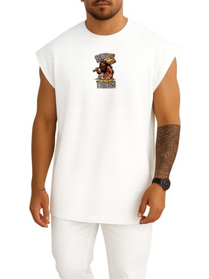 Bahriyeli Collection Oversize Kaptan Mağara Adamı Göğüs Baskılı Atlet