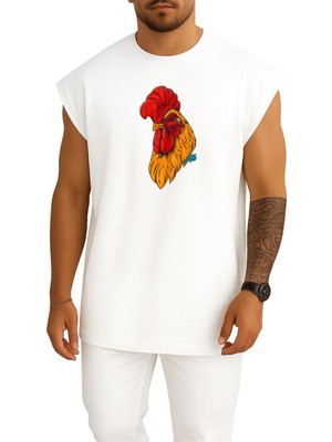 Bahriyeli Collection Oversize Horoz Kırmızı Kafa Göğüs Baskılı Atlet